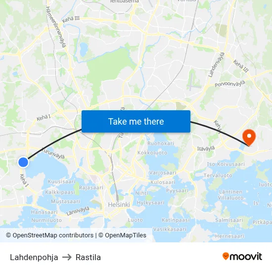 Lahdenpohja to Rastila map