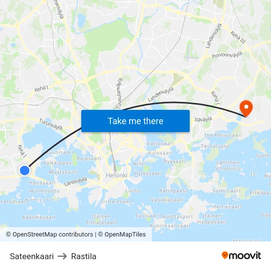 Sateenkaari to Rastila map