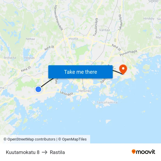 Kuutamokatu 8 to Rastila map
