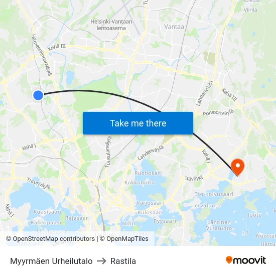 Myyrmäen Urheilutalo to Rastila map