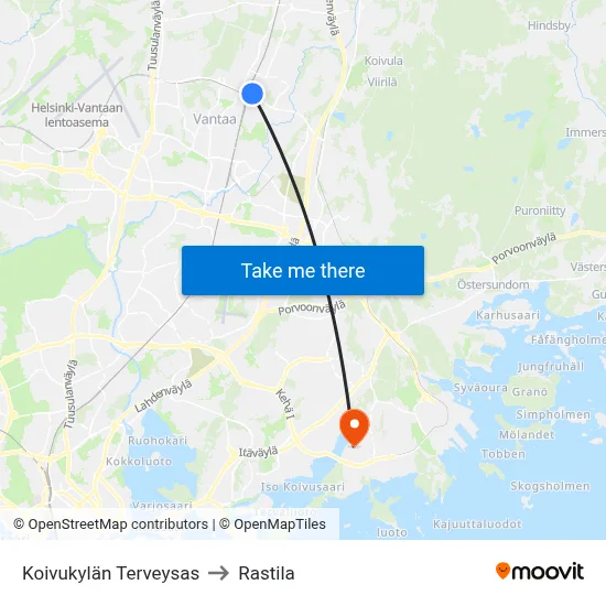 Koivukylä Health Station to Rastila map