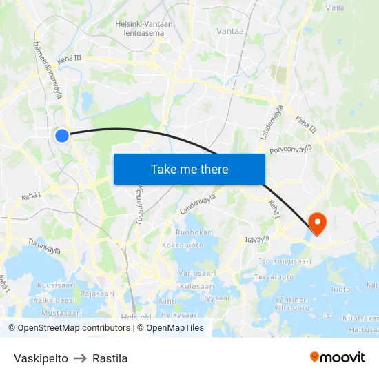 Vaskipelto to Rastila map