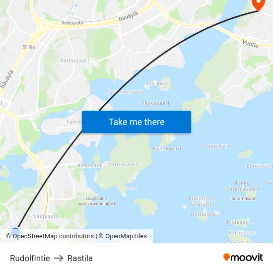 Rudolfintie to Rastila map
