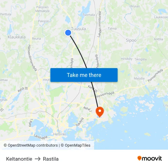 Keltanontie to Rastila map