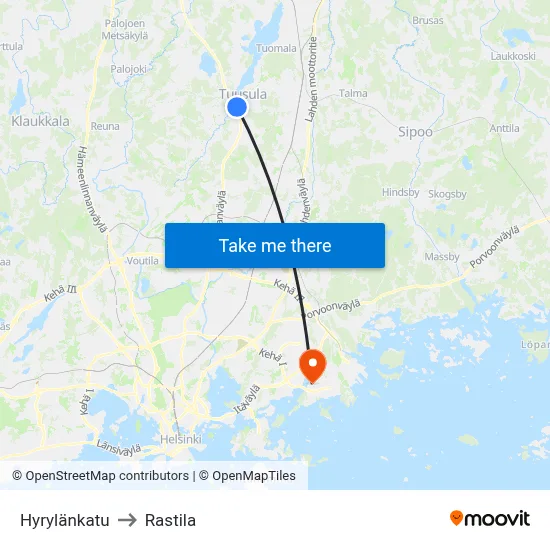 Hyrylä Street to Rastila map