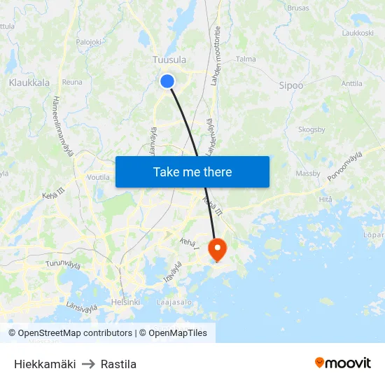 Sand Hill to Rastila map
