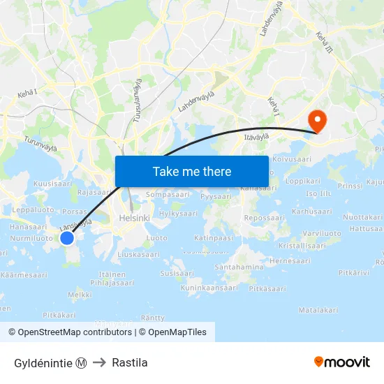 Gyldénintie Ⓜ️ to Rastila map