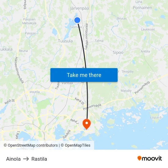 Ainola to Rastila map