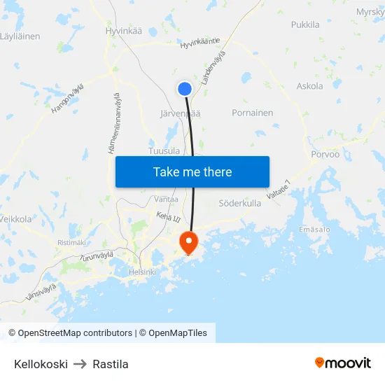 Kellokoski to Rastila map