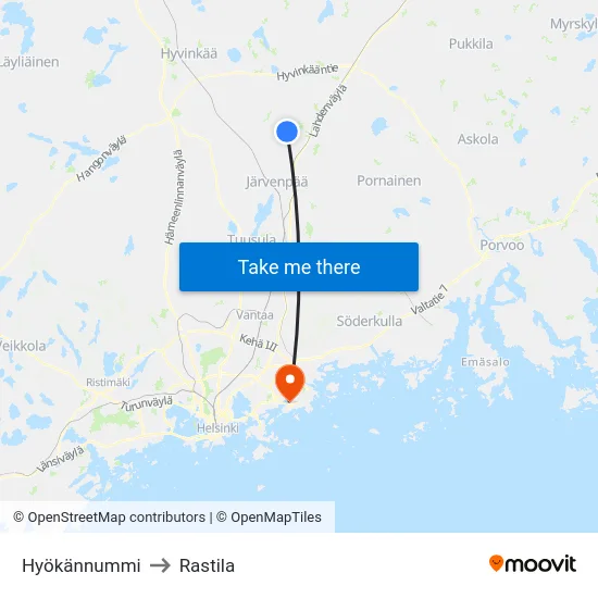 Hyökännummi to Rastila map
