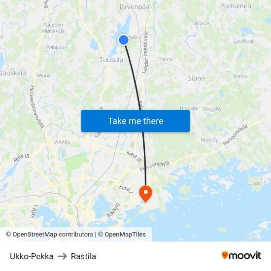 Ukko-Pekka to Rastila map