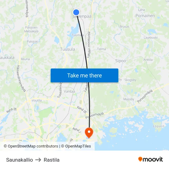 Saunakallio to Rastila map