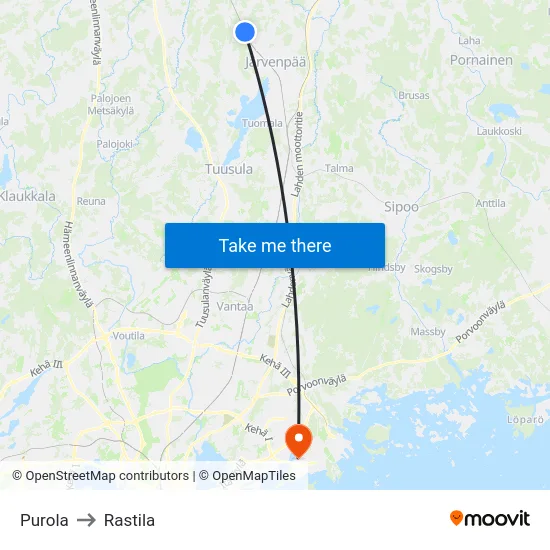 Purola to Rastila map
