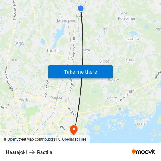 Haarajoki to Rastila map
