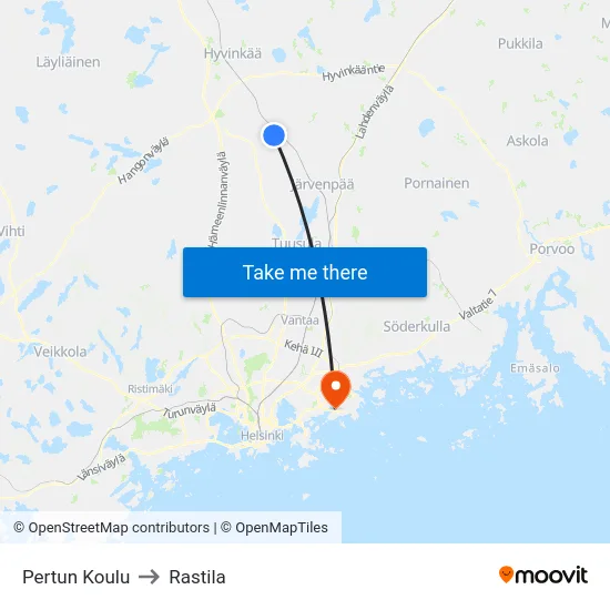 Pertun Koulu to Rastila map
