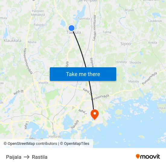 Paijala to Rastila map
