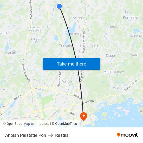 Ahola Palstatie North to Rastila map