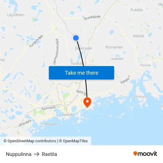 Nuppulinna to Rastila map