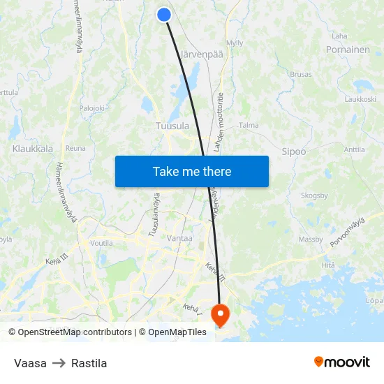 Vaasa to Rastila map