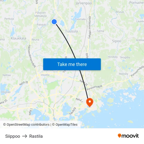 Siippoo to Rastila map