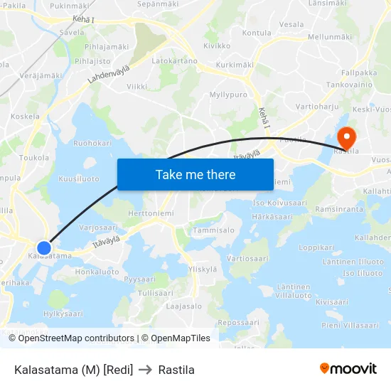 Kalasatama (M) [Redi] to Rastila map