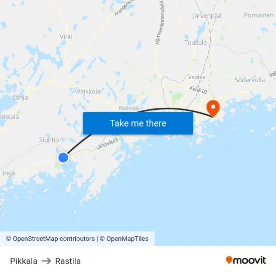 Pikkala to Rastila map