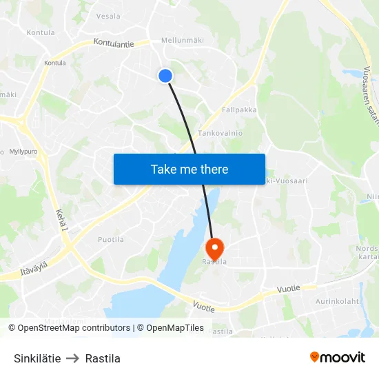 Sinkilätie to Rastila map