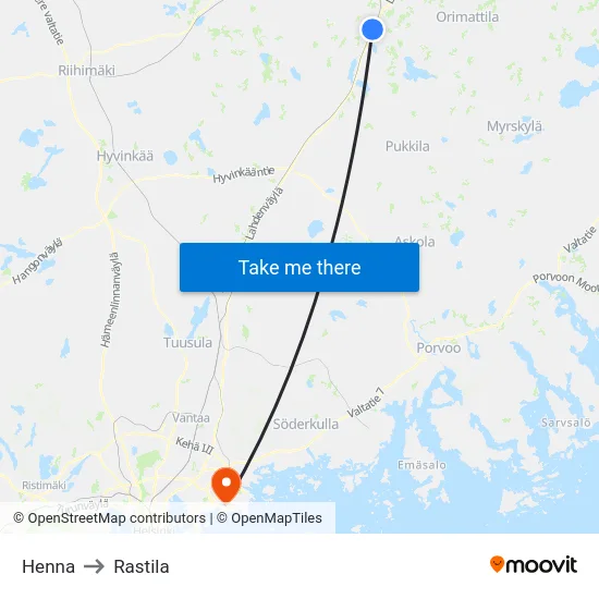 Henna to Rastila map