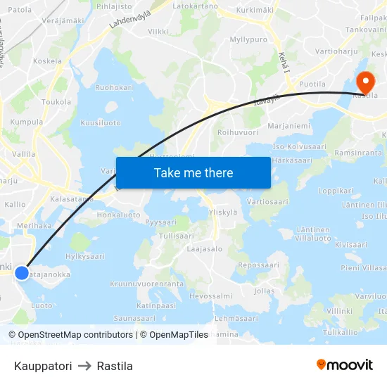 Kauppatori to Rastila map