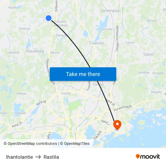 Ihantolantie to Rastila map
