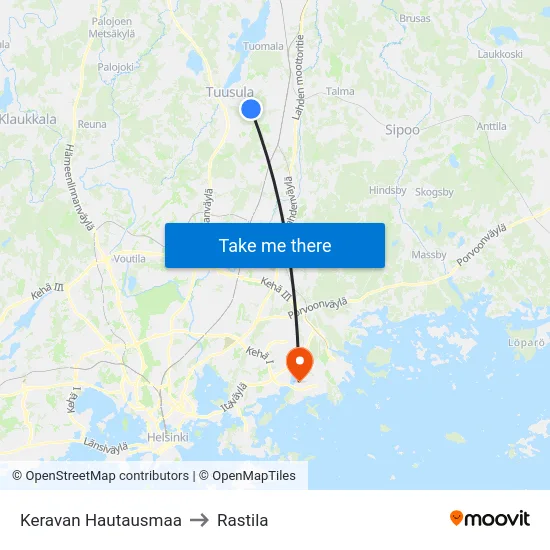 Keravan Hautausmaa to Rastila map