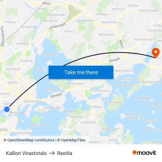 Kallion Virastotalo to Rastila map