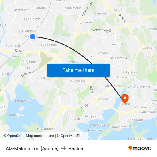 Ala-Malmin Tori [Asema] to Rastila map