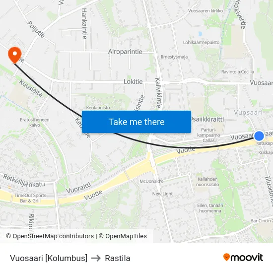 Vuosaari [Kolumbus] to Rastila map