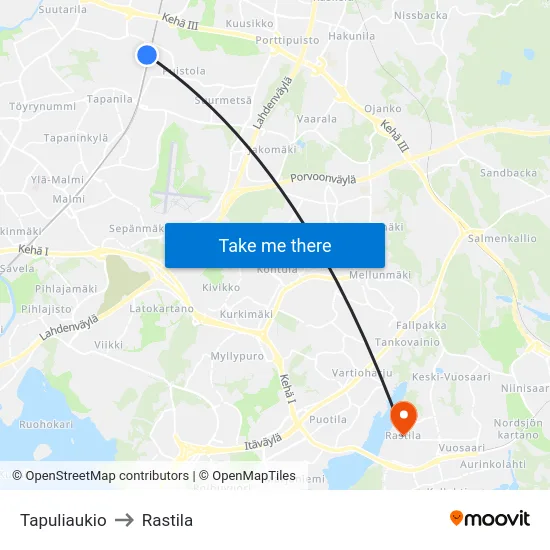 Tapuliaukio to Rastila map