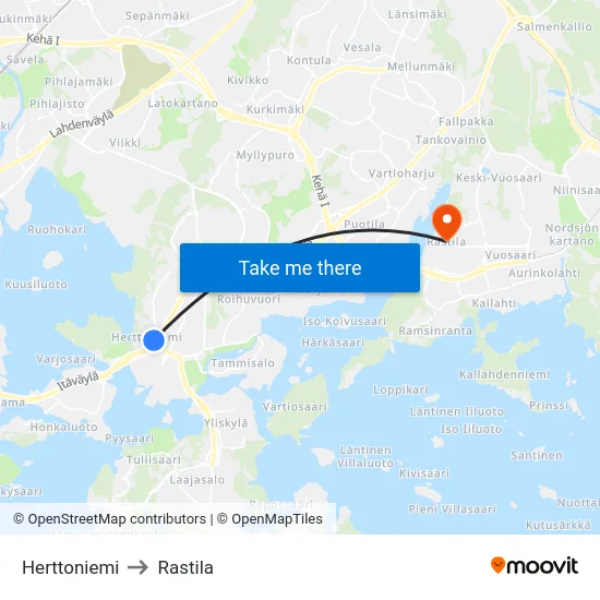 Herttoniemi to Rastila map