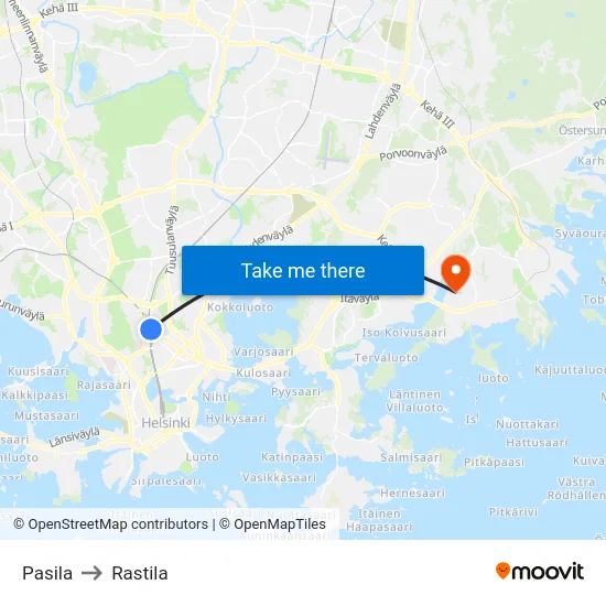 Pasila to Rastila map