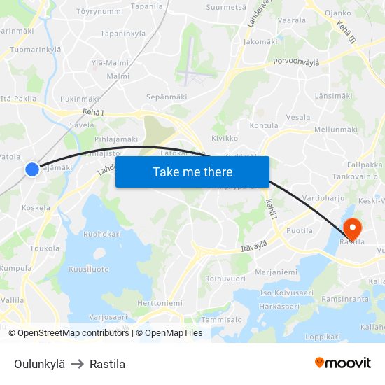 Oulunkylä to Rastila map