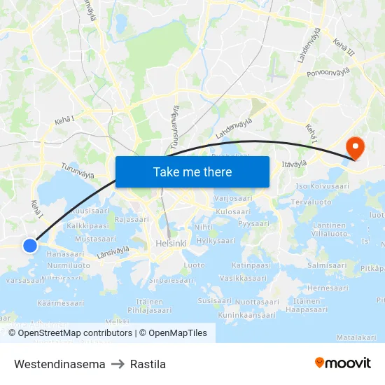 Westendinasema to Rastila map