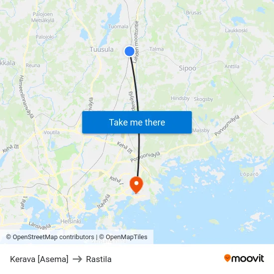 Kerava [Asema] to Rastila map
