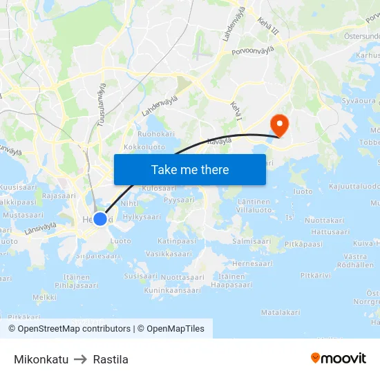 Mikonkatu to Rastila map