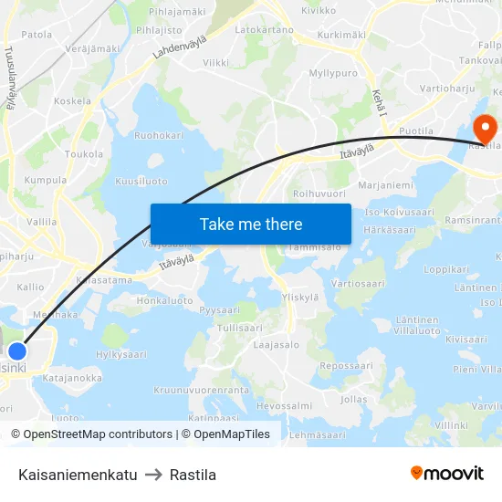 Kaisaniemenkatu to Rastila map