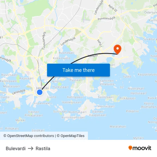 Bulevardi to Rastila map