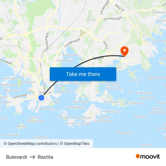 Bulevardi to Rastila map