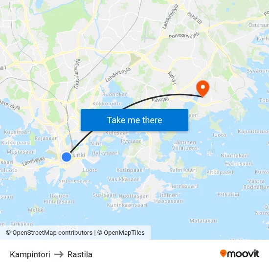 Kamppi Square to Rastila map