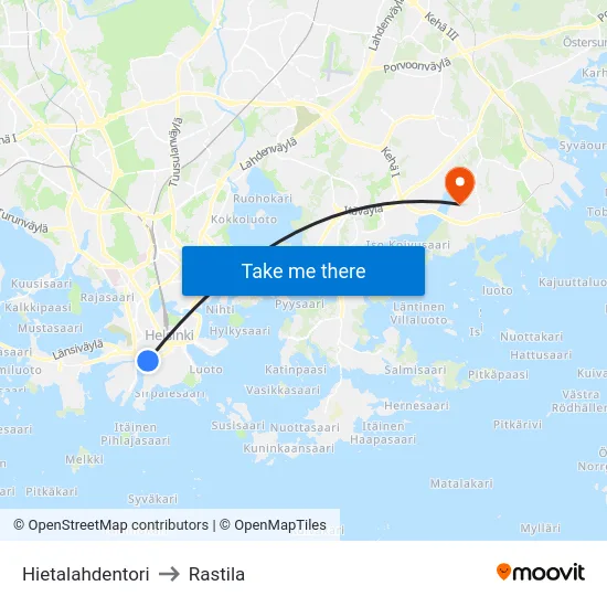 Hietalahdentori to Rastila map