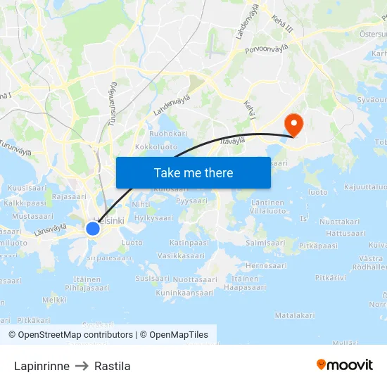 Lapinrinne to Rastila map