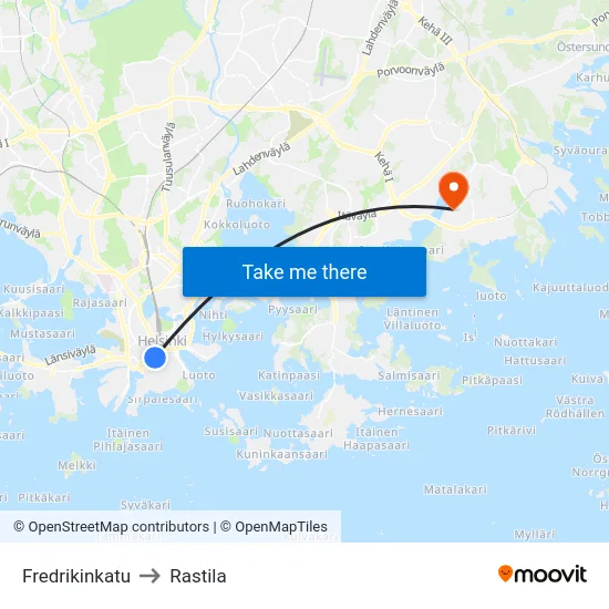 Fredrikinkatu to Rastila map