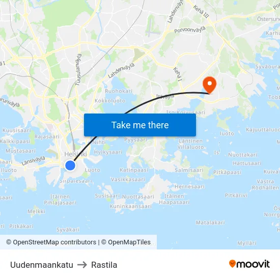 Uudenmaankatu to Rastila map