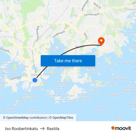Iso Roobertinkatu to Rastila map